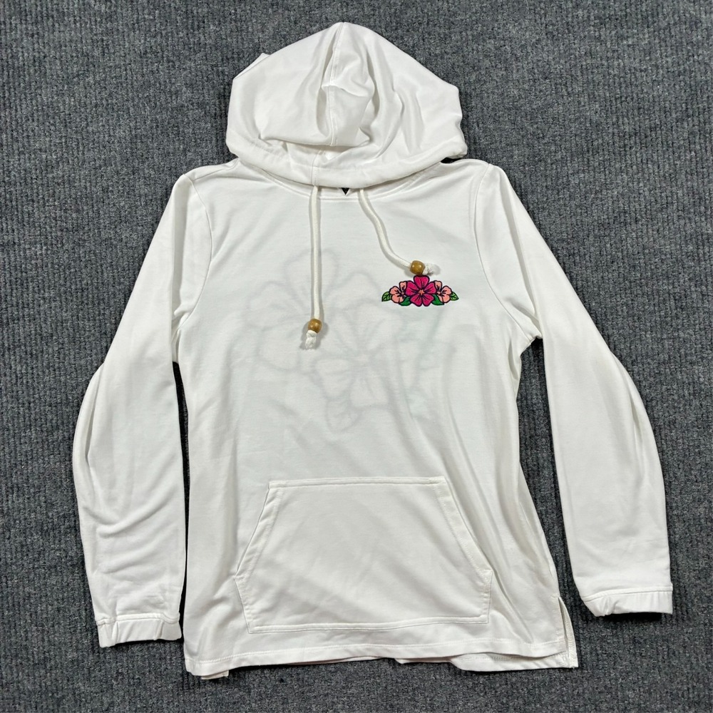 Casey‎ Key Womens Hoodie Medium White Floral Embroidered Pullover Casual